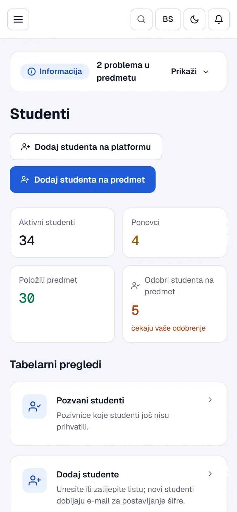 Profesor na telefonu: pregled studenata predmeta s prečicama