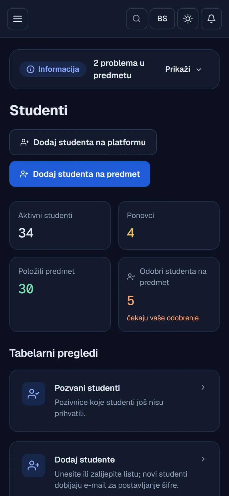 Profesor na telefonu: pregled studenata predmeta s prečicama