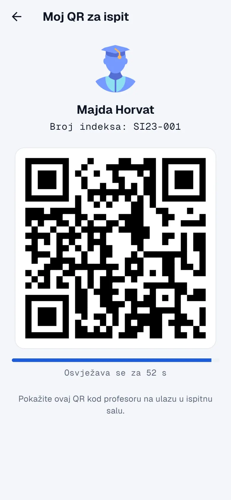 Ispitna propusnica s QR kodom u studentskoj aplikaciji
